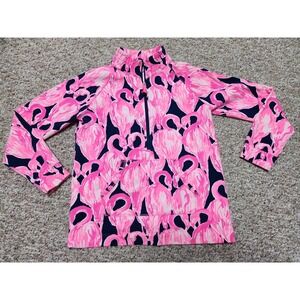 Lilly Pulitzer Girls XL 12-14 Pink Flamingo Quarter Zip Pullover Sweatshirt